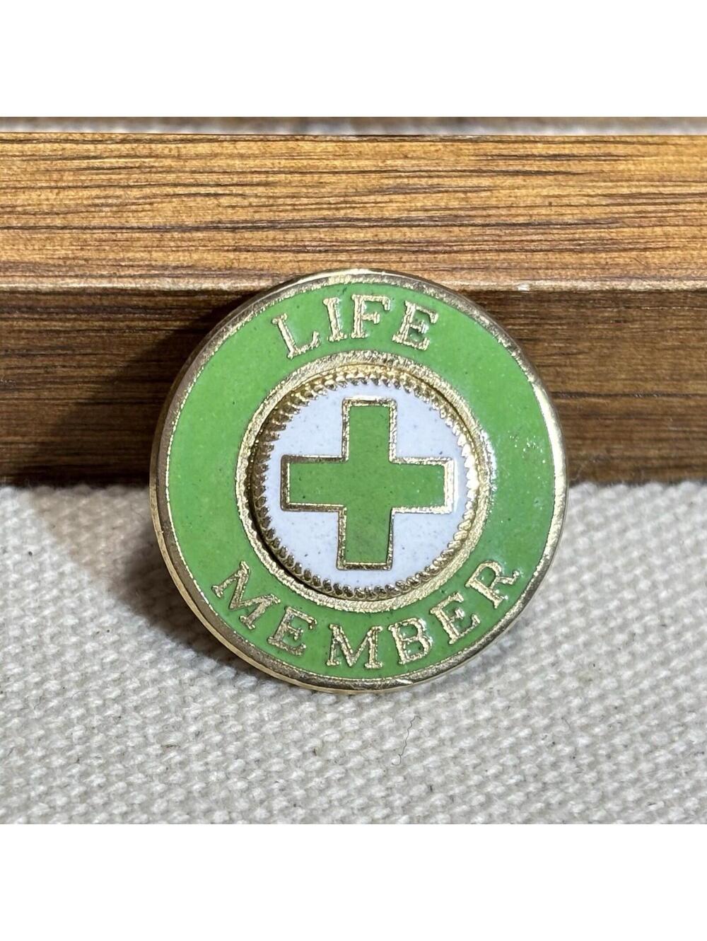 Vintage Green Cross for Safety LIFE MEMBER Enamel Pin Ballou Reg’d Hallmark